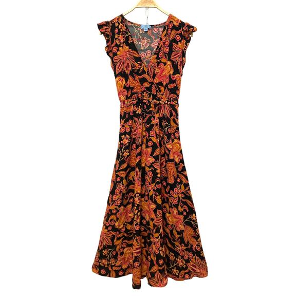 NWT CeCe Beachy Romance High Tide Wrap Short Sleeve Black Red Midi Maxi Dress - Picture 1 of 11